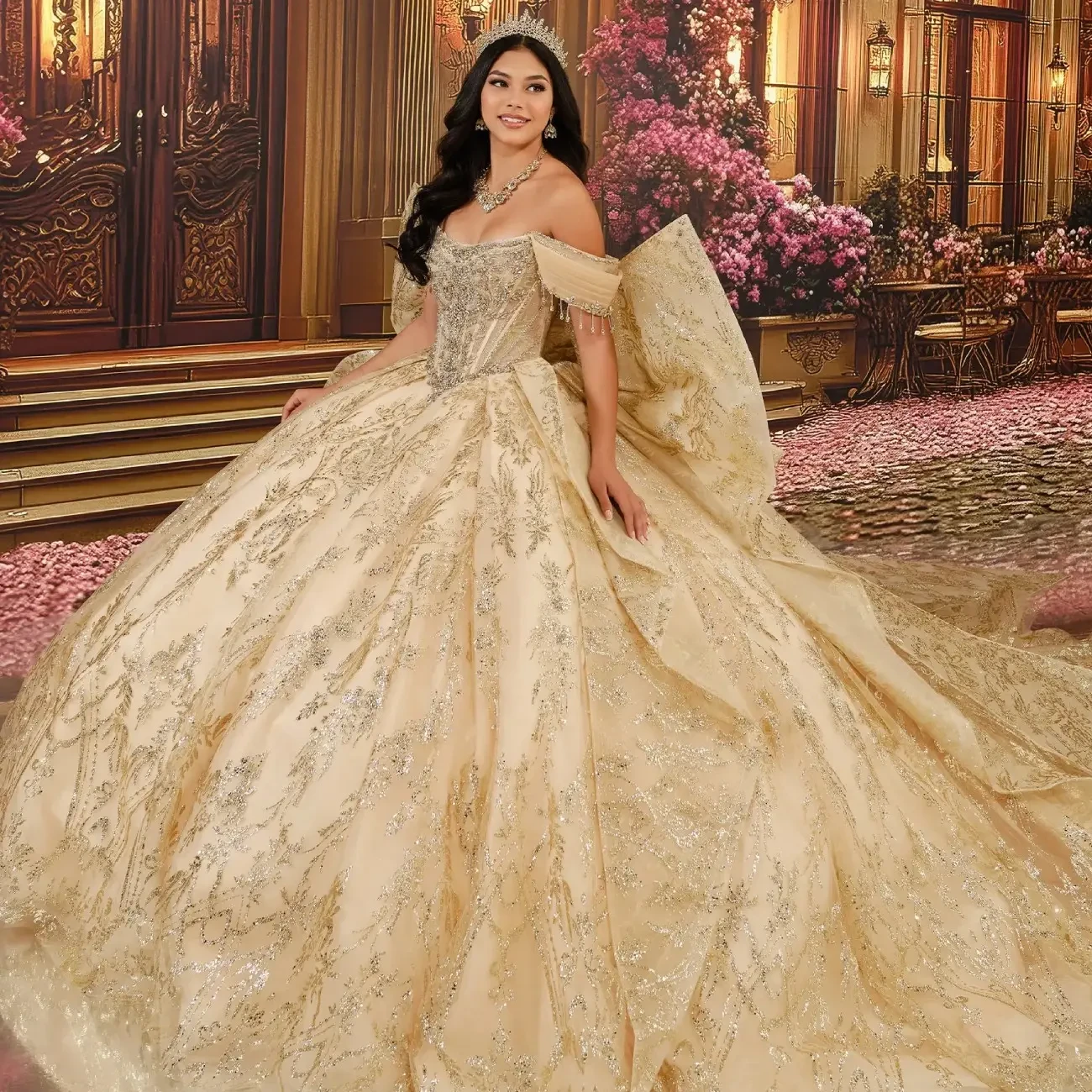 Photo of model wearing Quinceanera dress